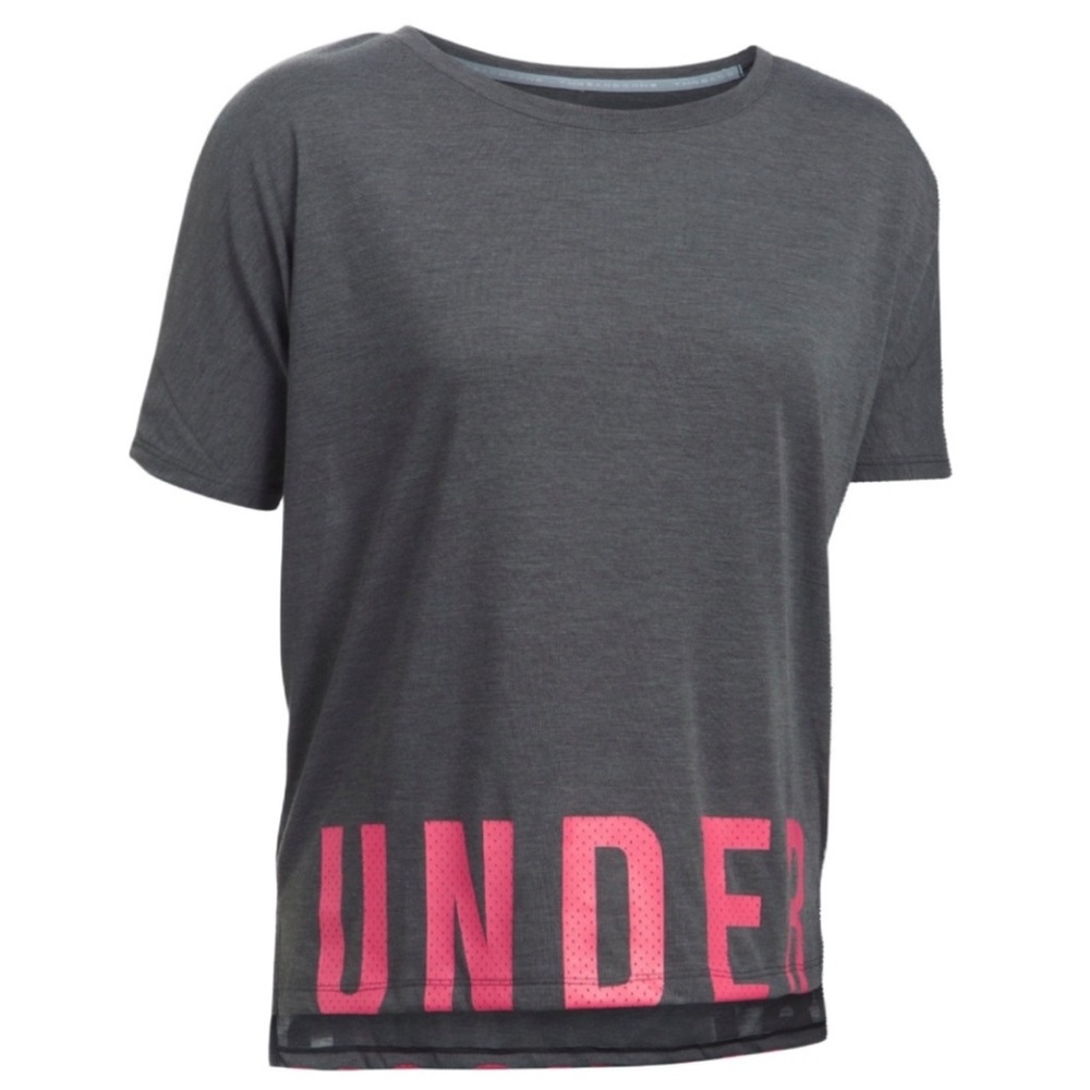 UNDER ARMOUR Gray Pink Threadborne Train Loose‎ Fit Short Sleeve T-Shirt Top S